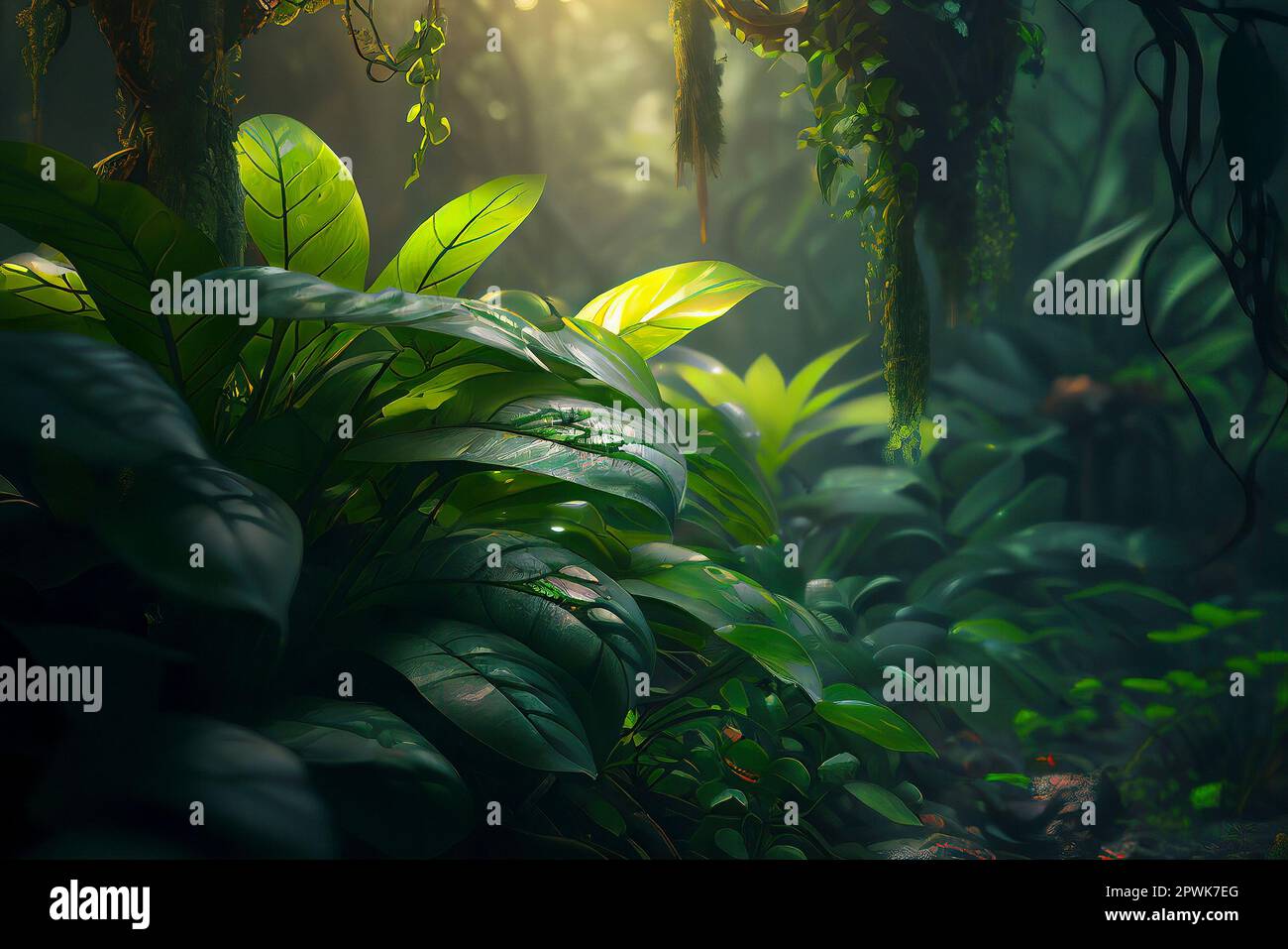 Lush Green Foliage in Tropical Jungle Stock Photo - Alamy