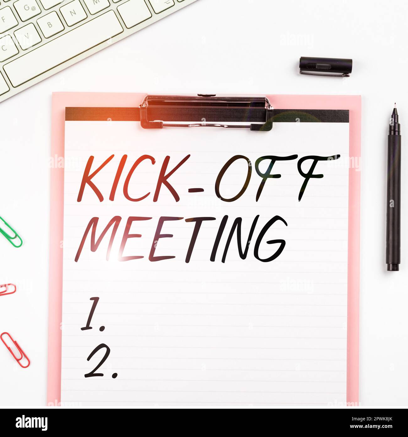 Hand writing sign Kick Off Meeting, Business idea first meeting with ...