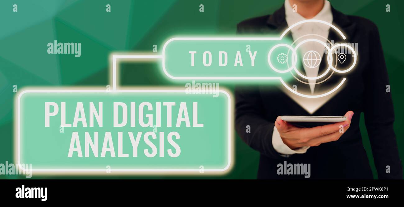 Text caption presenting Plan Digital Analysis, Business idea Analysis of qualitative and quantitative digital data Stock Photo