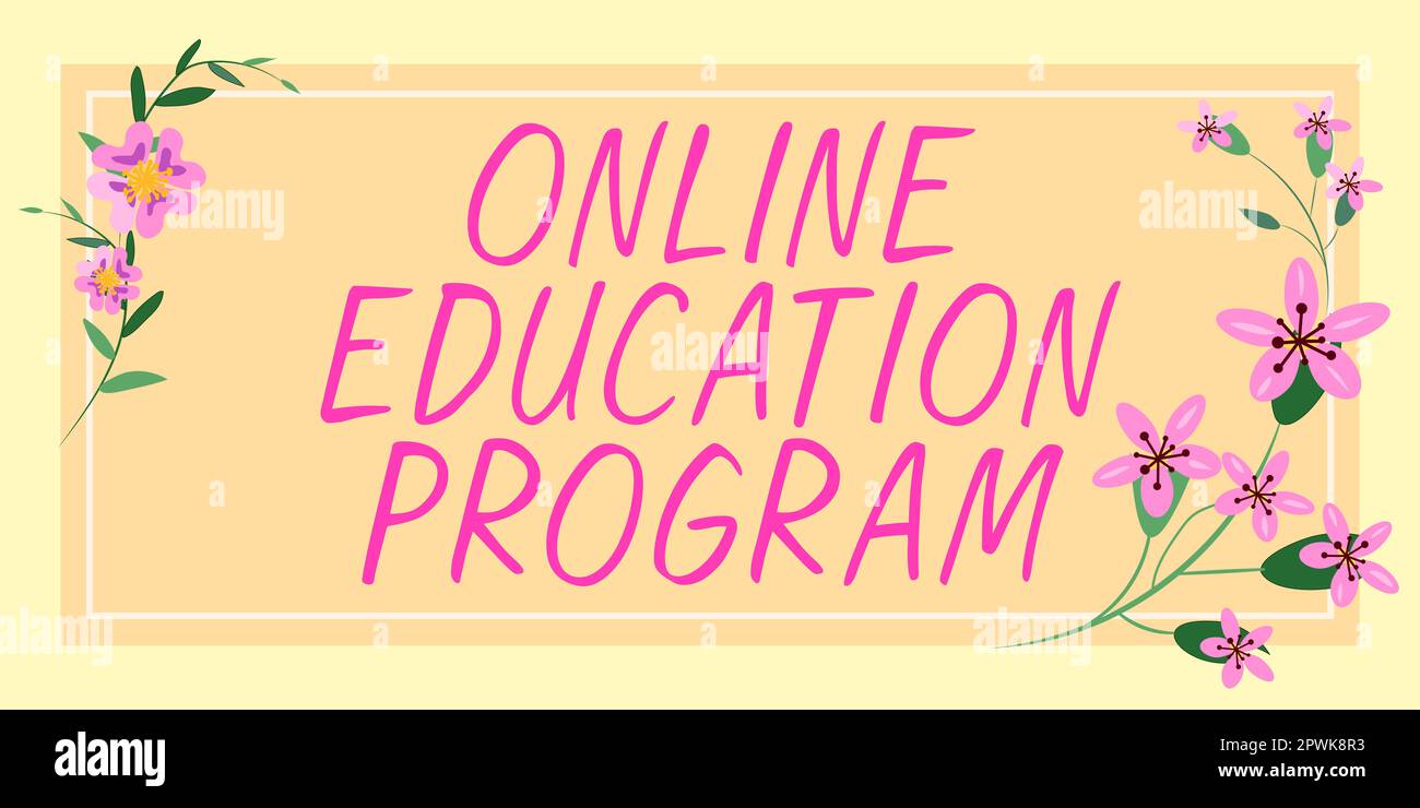 Hand writing sign online education program business overview software