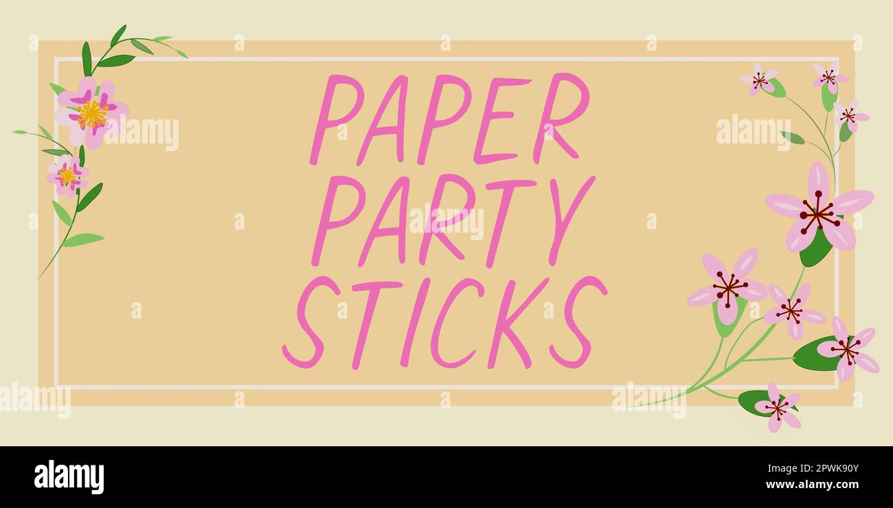 Writing displaying text Paper Party Sticks, Business overview hard painted paper shaped used for signs and emoji Stock Photo