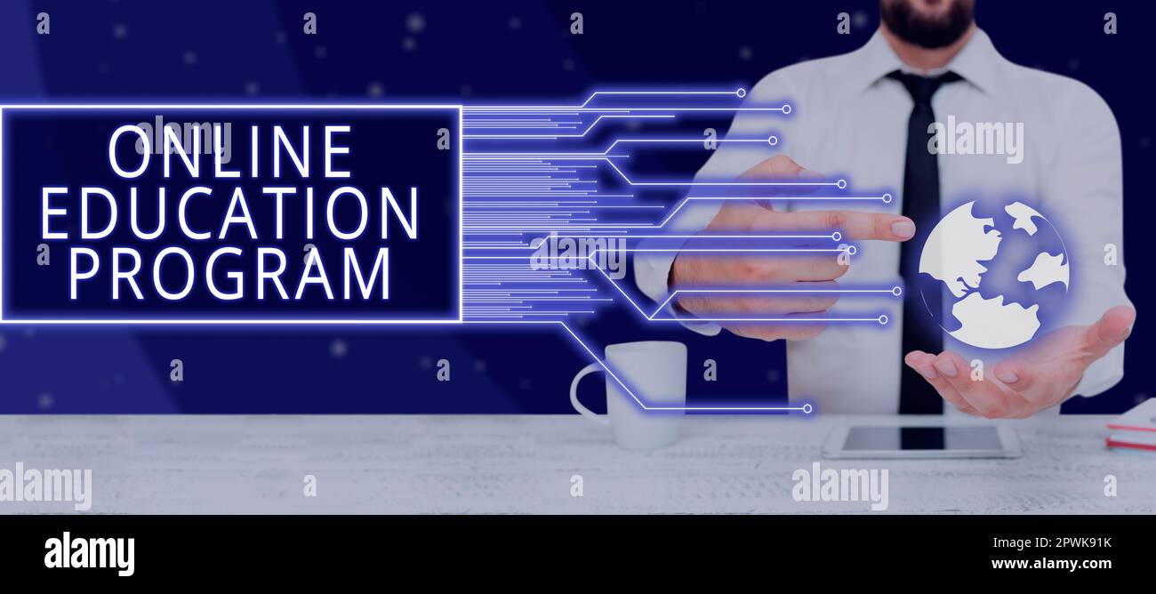 Writing displaying text Online Education Program, Business concept Software development and programming courses Stock Photo