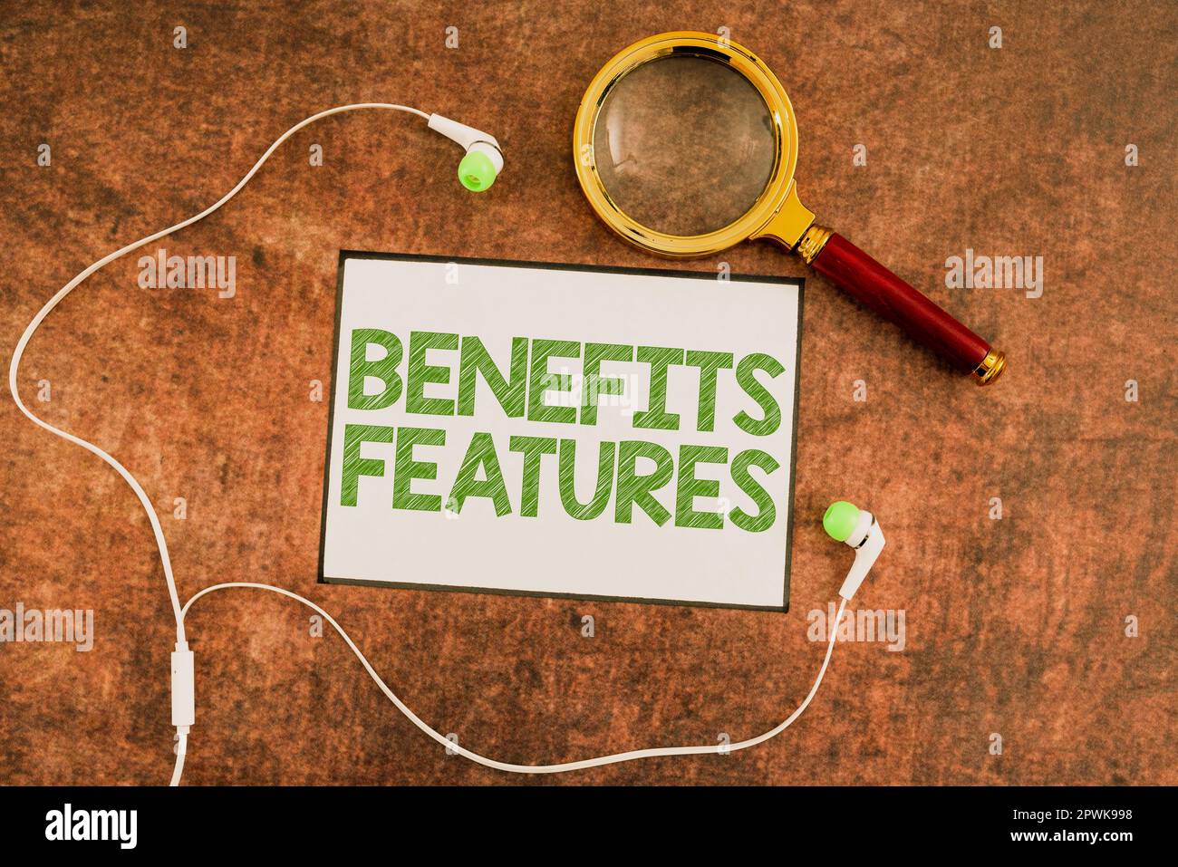 It Features A Sign Inspiration showing sign Benefits Features, Business concept Making a ...
