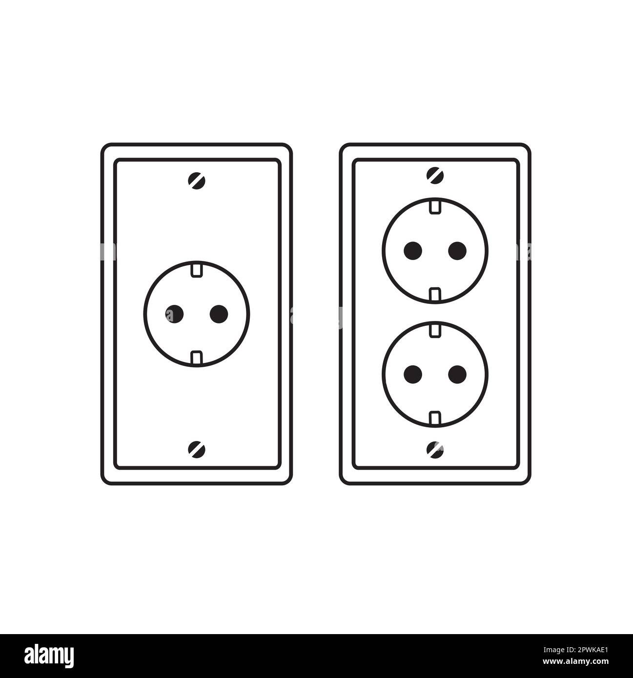 Simple and double electrical outlets on a white background with copy space Stock Vector Image