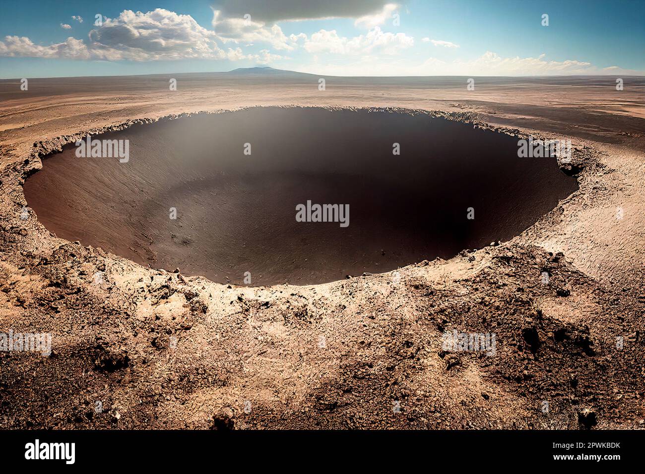 Large Impact Crater on a Barren Landscape Stock Photo