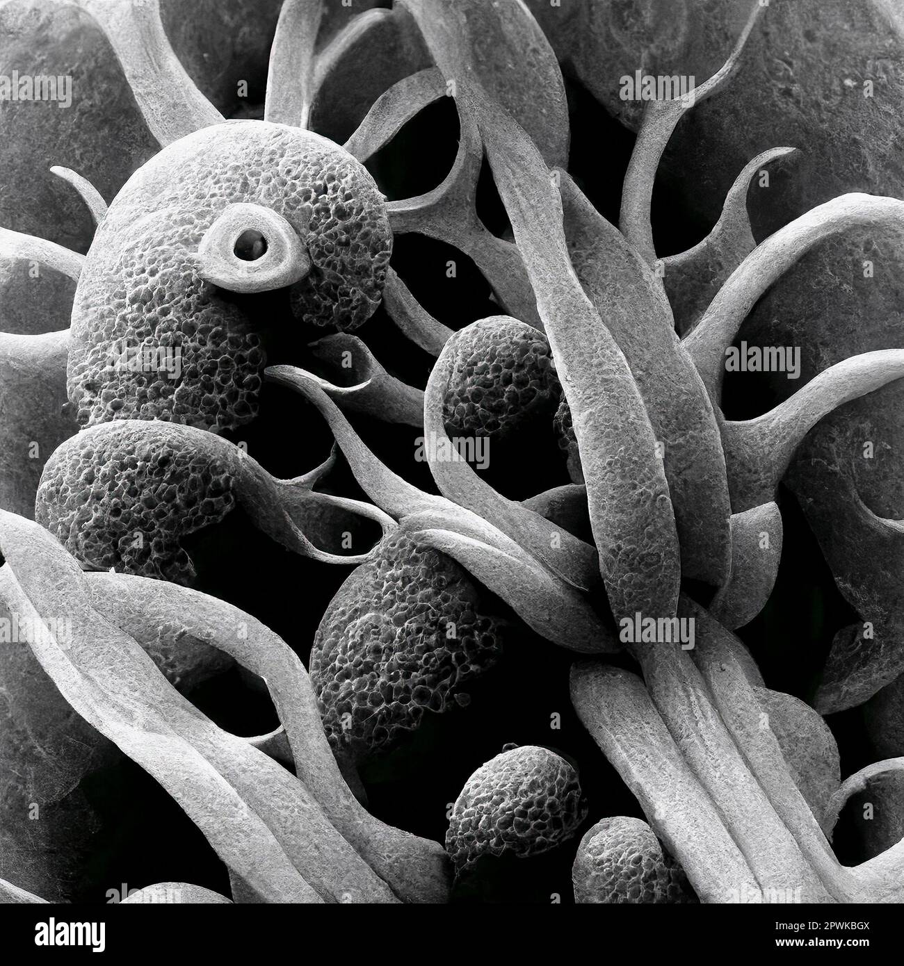 Medical Scientific Concept of Bacteria under Electron Microscope Stock