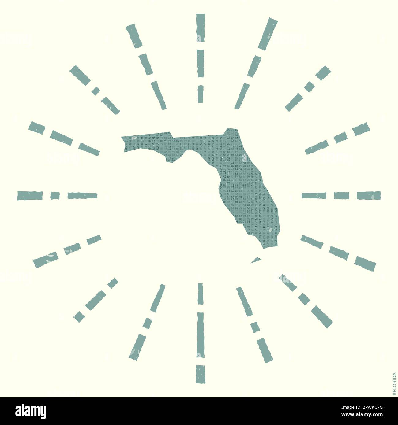 Florida Logo. Grunge sunburst poster with map of the us state. Shape of