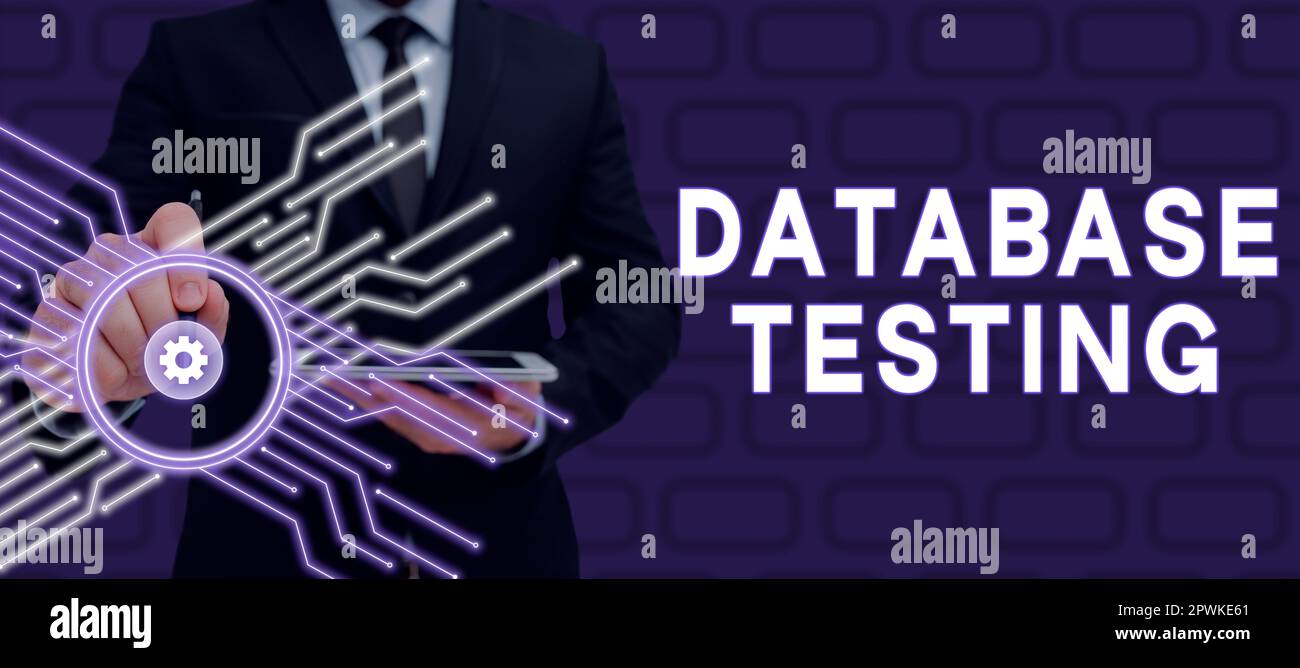 Hand writing sign Database Testing, Concept meaning involves the retrieved values from the database by the web Stock Photo