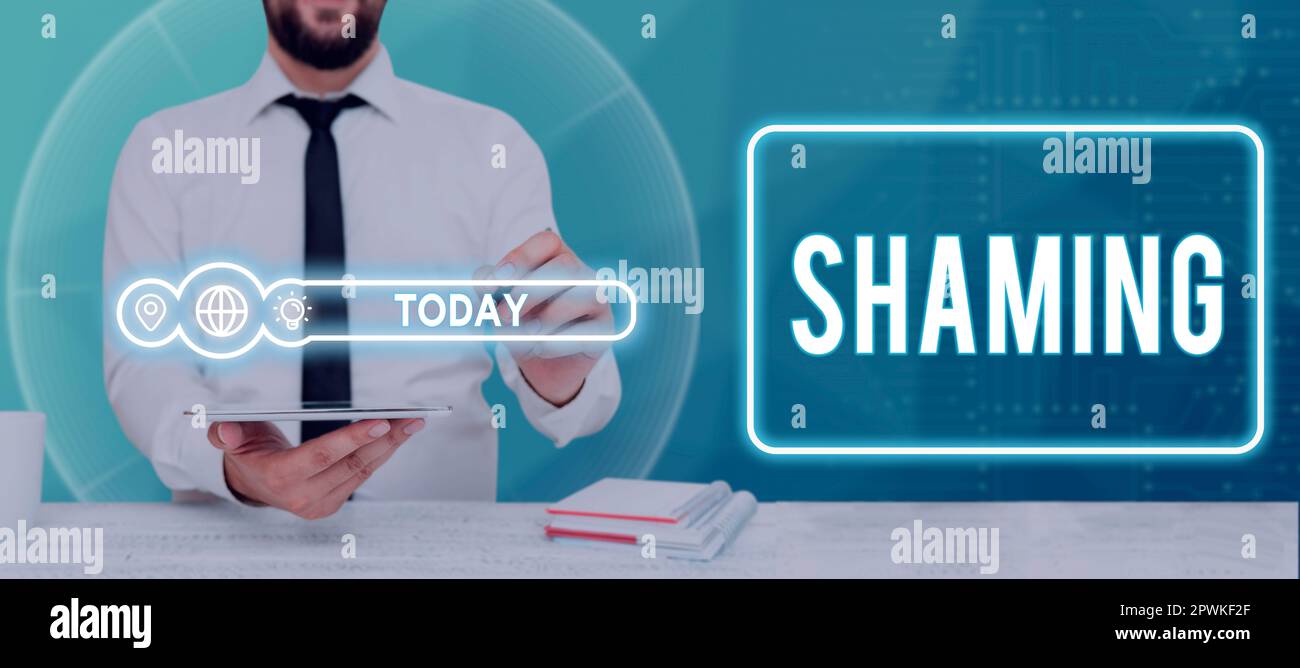 Text showing inspiration Shaming, Business approach subjecting someone ...