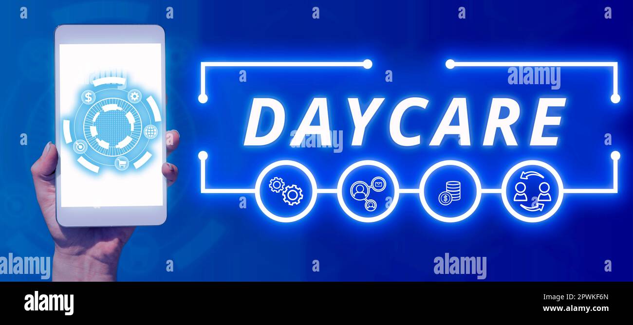 Text caption presenting Daycare, Business overview offering care to