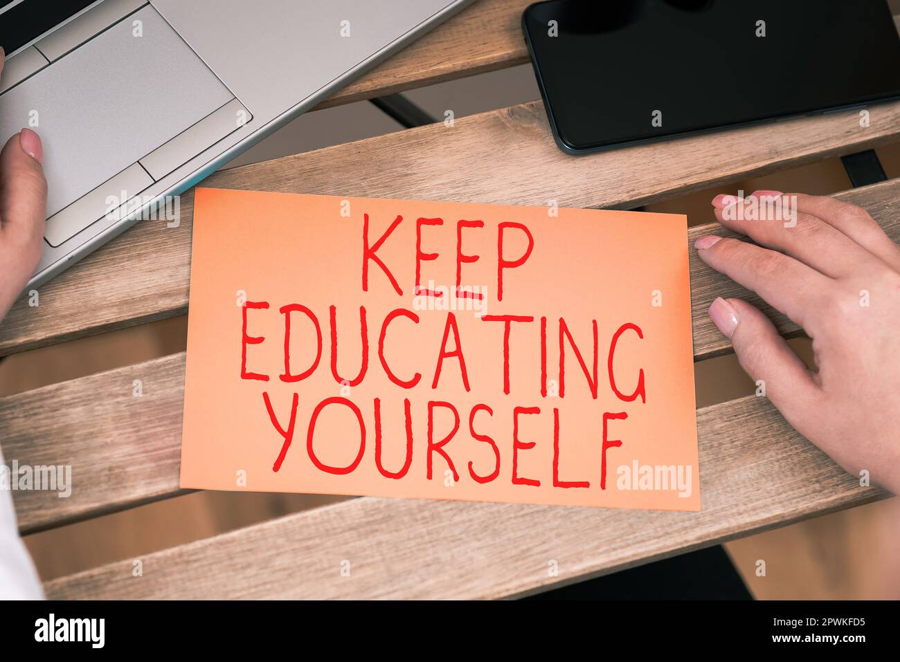 Conceptual caption Keep Educating Yourself, Business idea dont stop studying Improve yourself using Courses Stock Photo