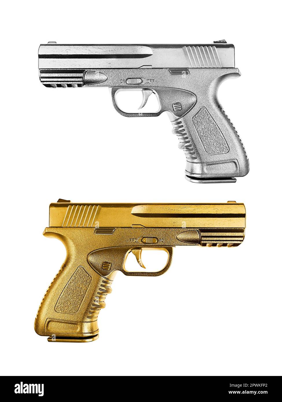 gun silver metal and gun gold metal isolated on white background Stock ...