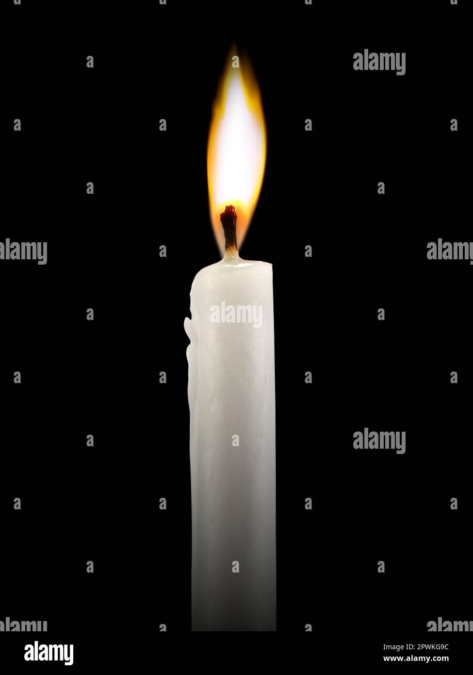 Candle Light, White Wax Candles Lights Isolated on White Background