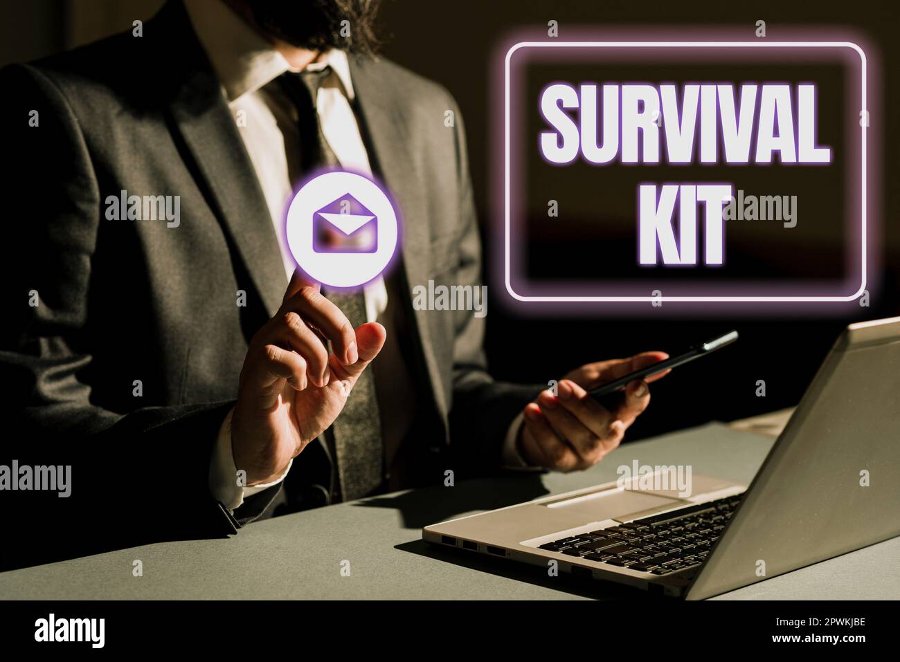 Text caption presenting Survival Kit, Concept meaning Emergency