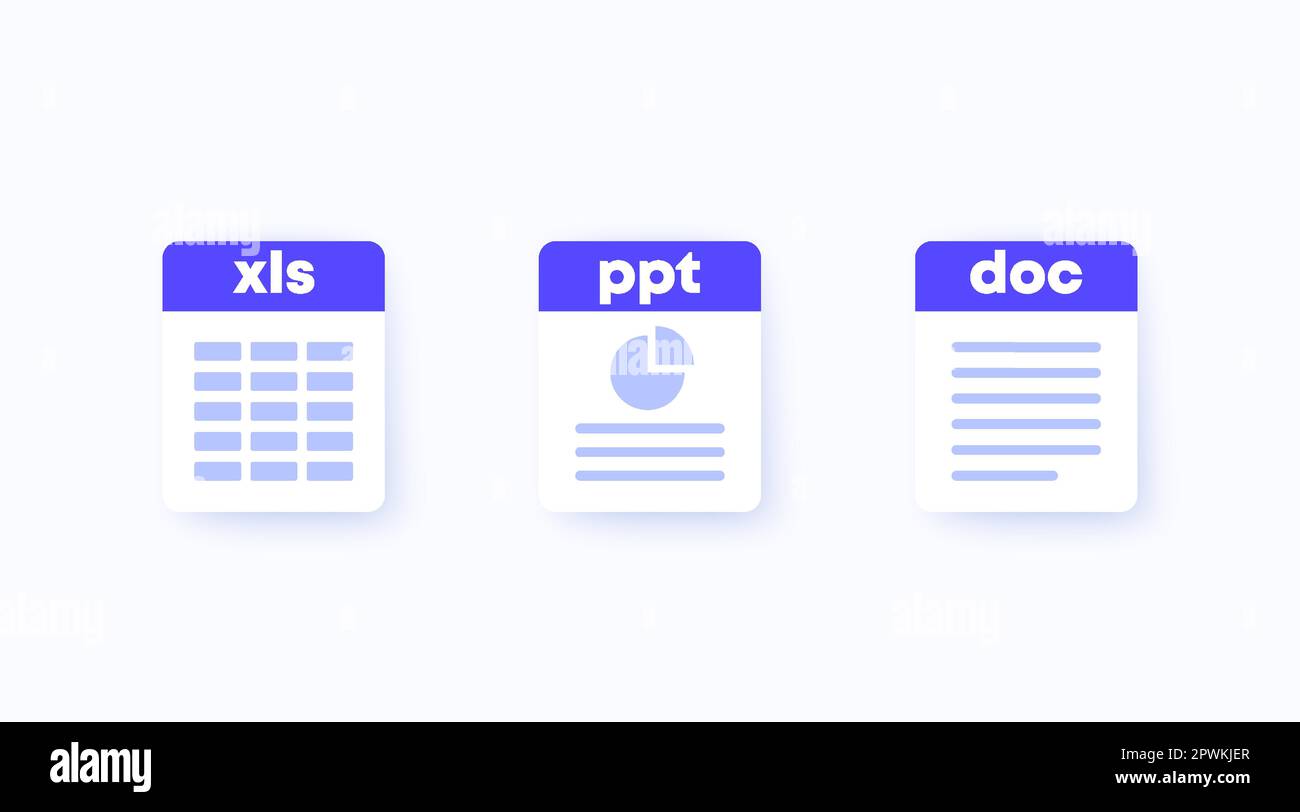 Xls, ppt and doc file icons Stock Vector