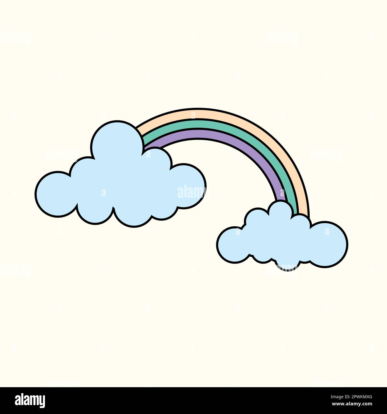 Clouds with a rainbow drawn in doodle style. Stock Vector