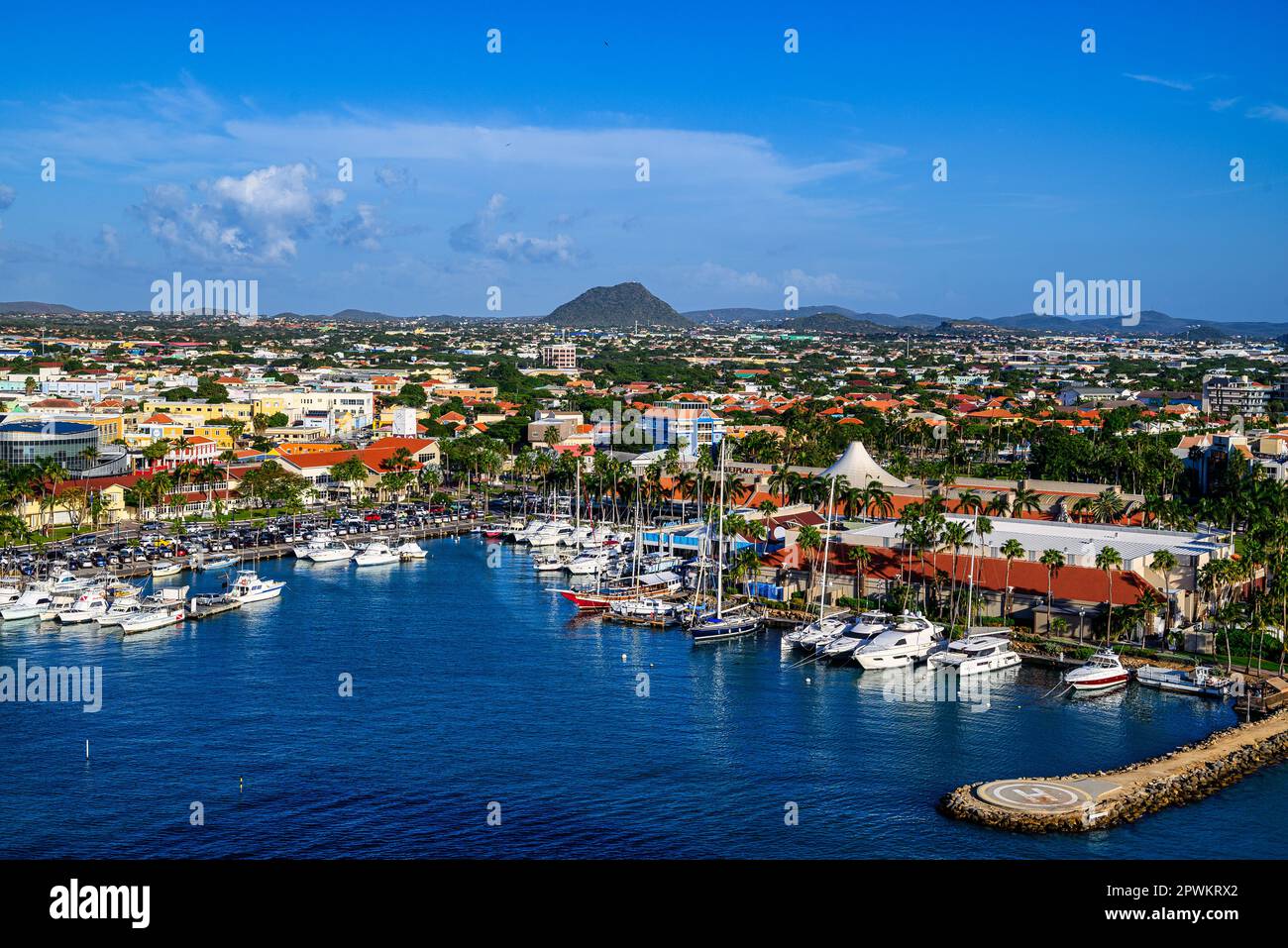 A view of the waterfront of Oranjestad capital of Aruba in the Caribbean Stock Photo