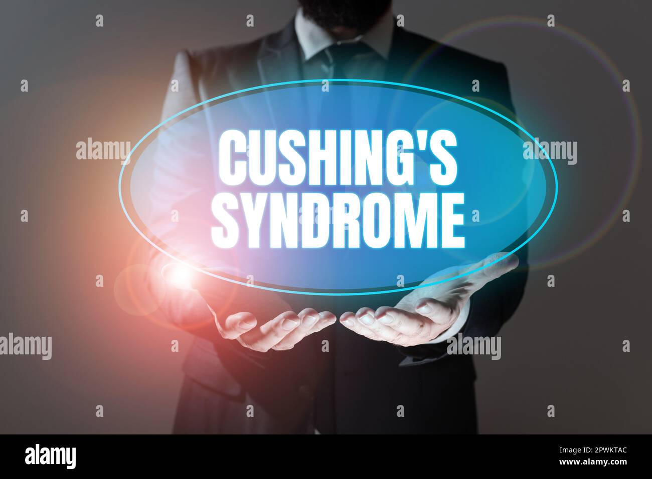 Conceptual caption Cushing's Syndrome, Word Written on a disorder caused by corticosteroid hormone overproduction Stock Photo