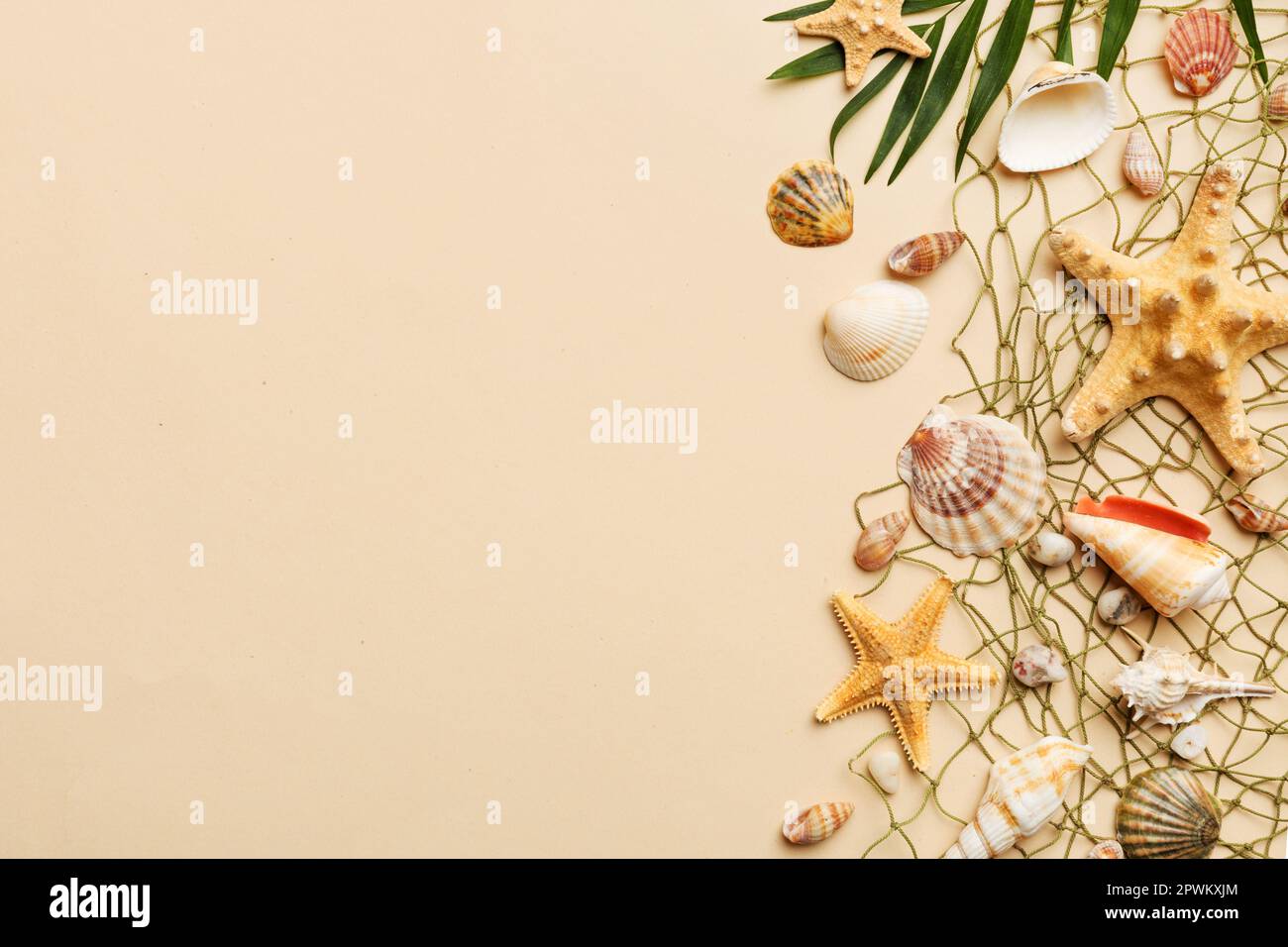 Summer time concept Flat lay composition with beautiful starfish and ...