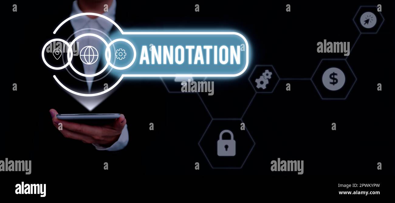 Text caption presenting Annotation, Conceptual photo note added by way ...
