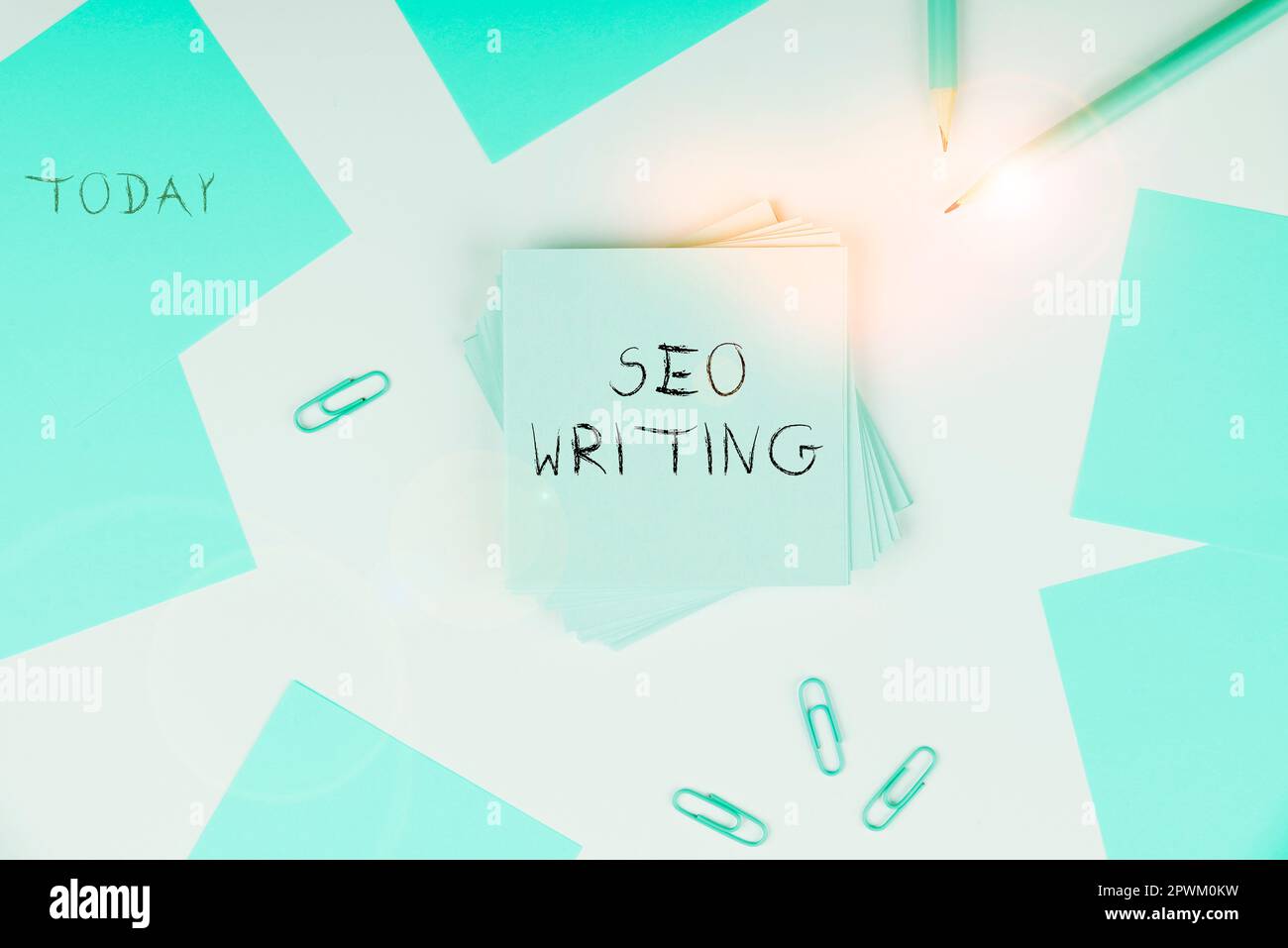 Text showing inspiration Seo Writing, Business approach grabbing the attention of the search engines using specific word Stock Photo