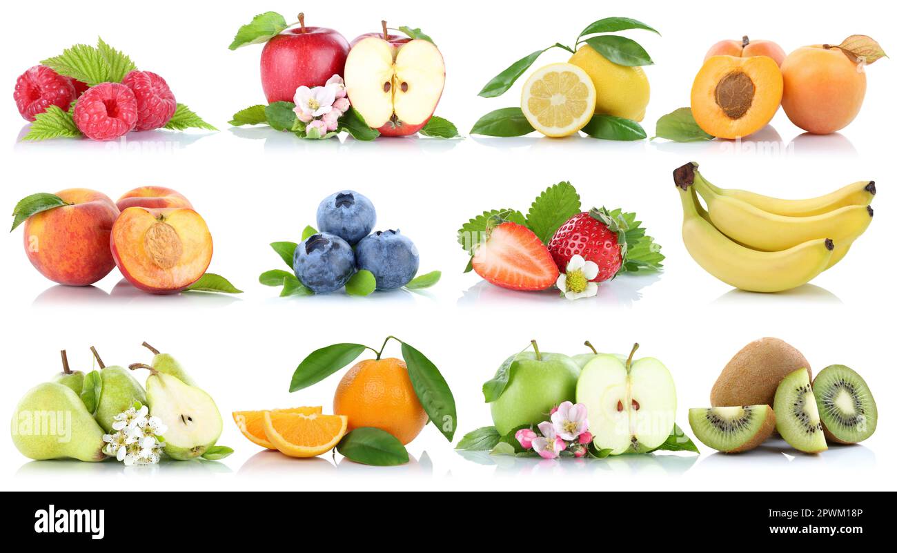 Fruits collection fresh orange apple apples pear lemon strawberry ...