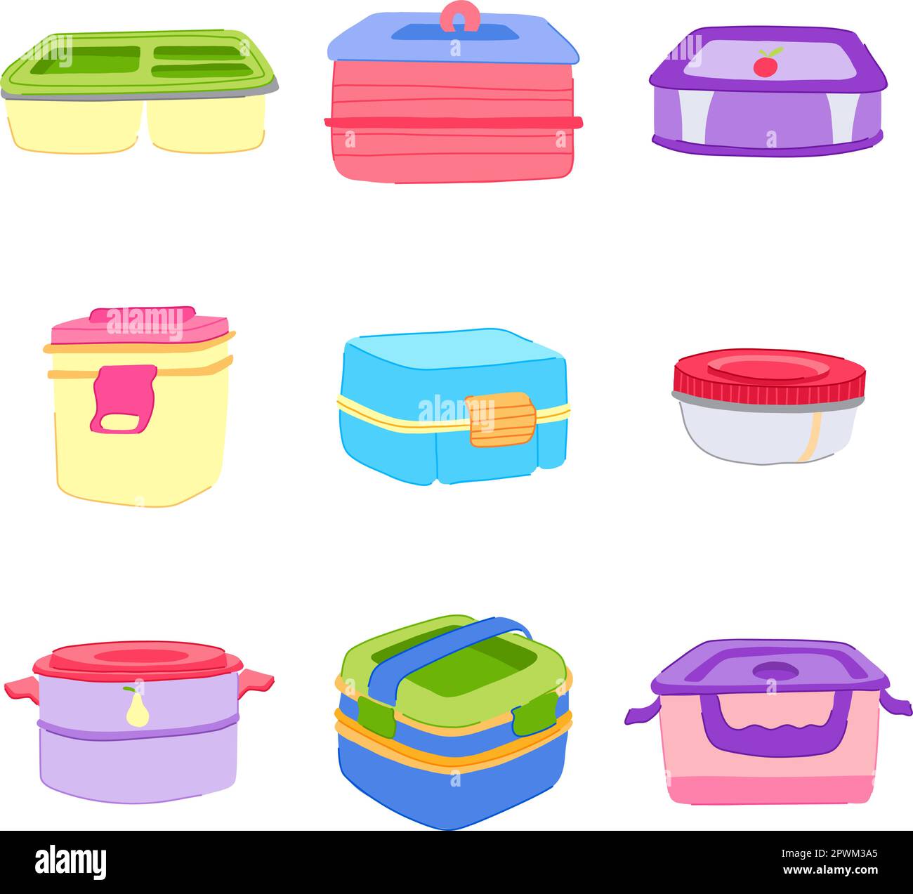 lunch box set cartoon. food school, meal snack, container apple, fresh