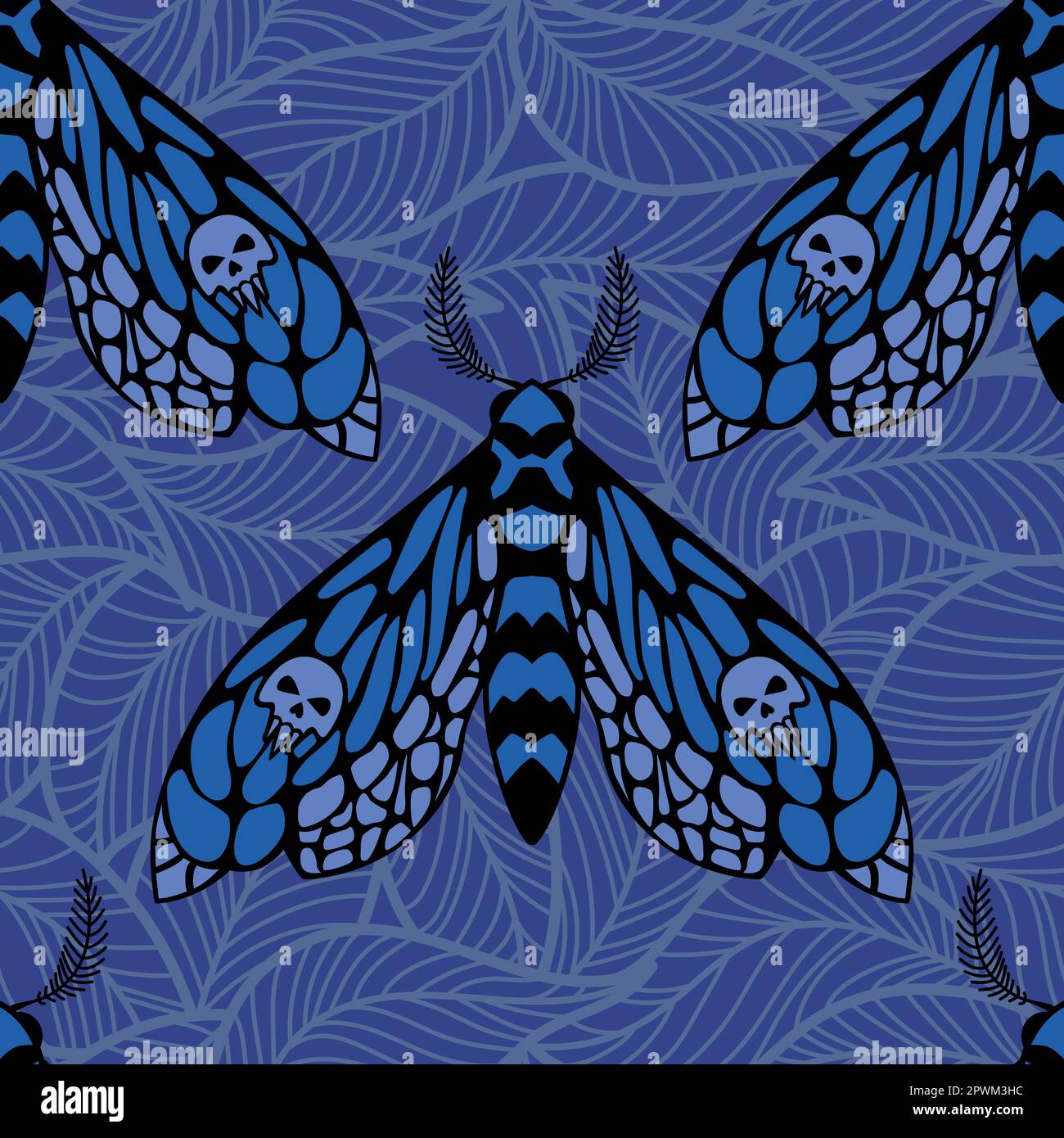Pattern with blue night butterflies Stock Vector