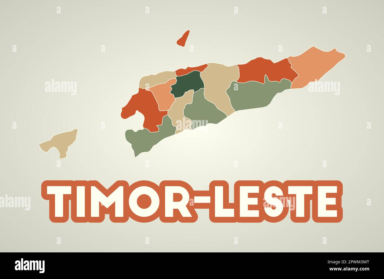 Timor-Leste poster in retro style. Map of the country with regions in