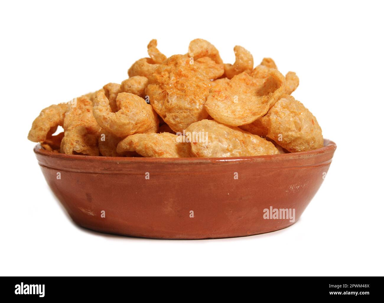 Bowl of Fried Pork Rinds Isolated on White Background Stock Photo Alamy