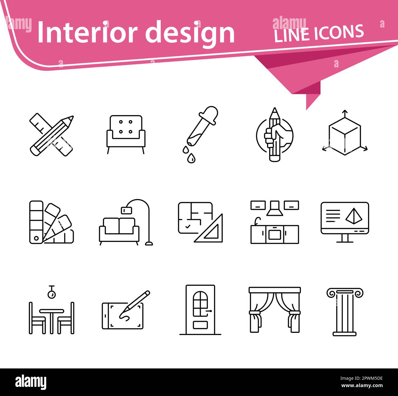 Interior design line icon set Stock Vector Image & Art - Alamy