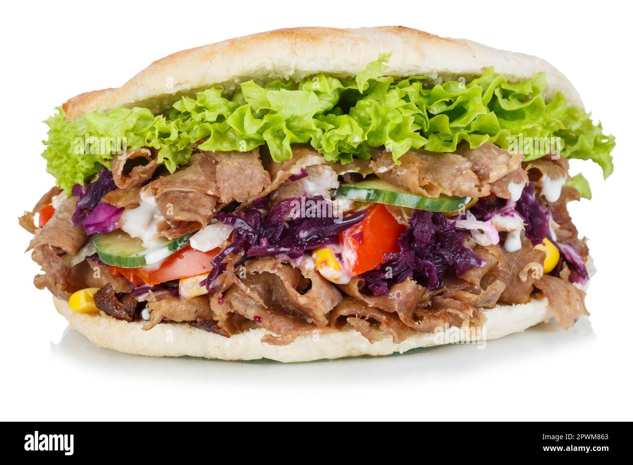 Döner Kebab Doner Kebap fast food in flatbread isolated on a white