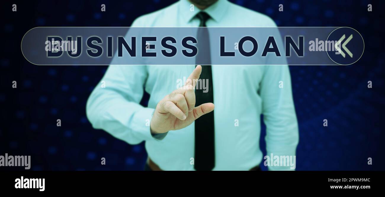 Text sign showing Business Loan, Concept meaning Credit Mortgage Financial Assistance Cash Advances Debt Stock Photo