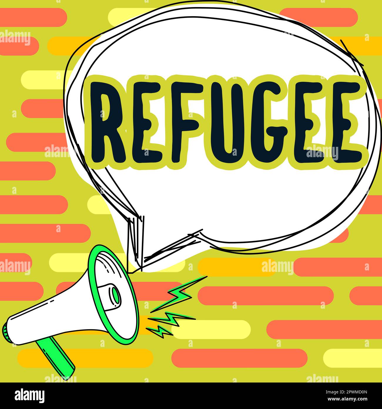 Hand writing sign Refugee, Word for refer to movements of large groups