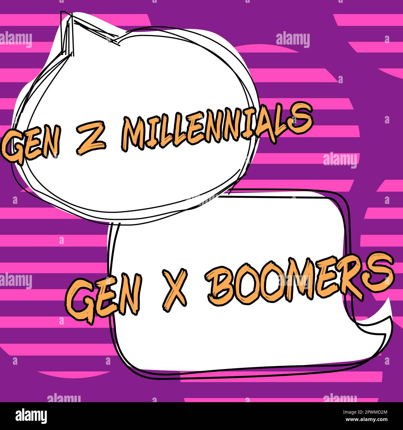 Conceptual caption Gen Z Millennials Gen X Boomers, Business approach Generational differences Old Young people Stock Photo