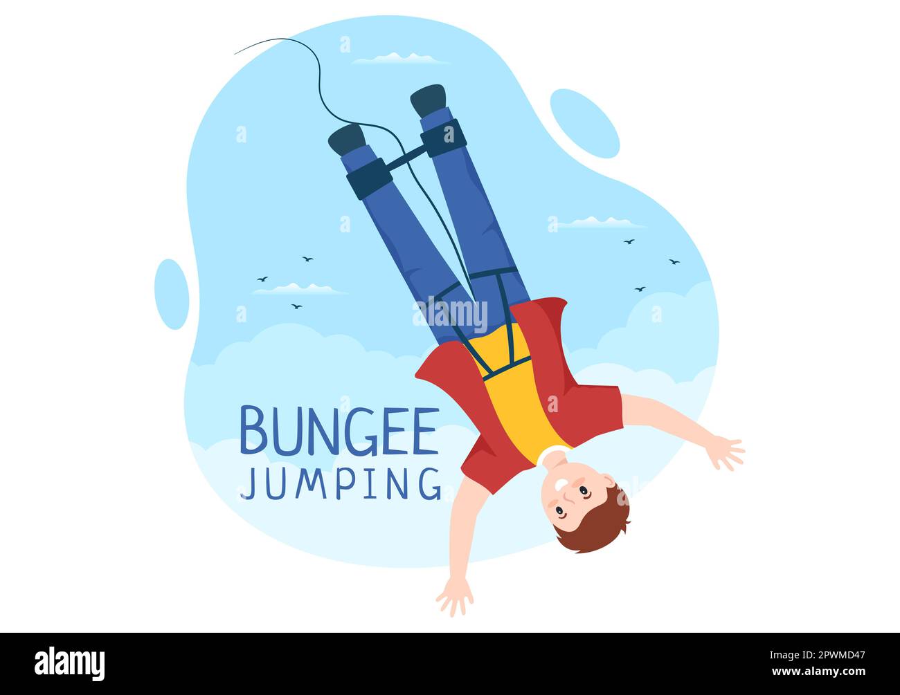 Bungee Jumping Illustration with a Person Wearing an Elastic Rope