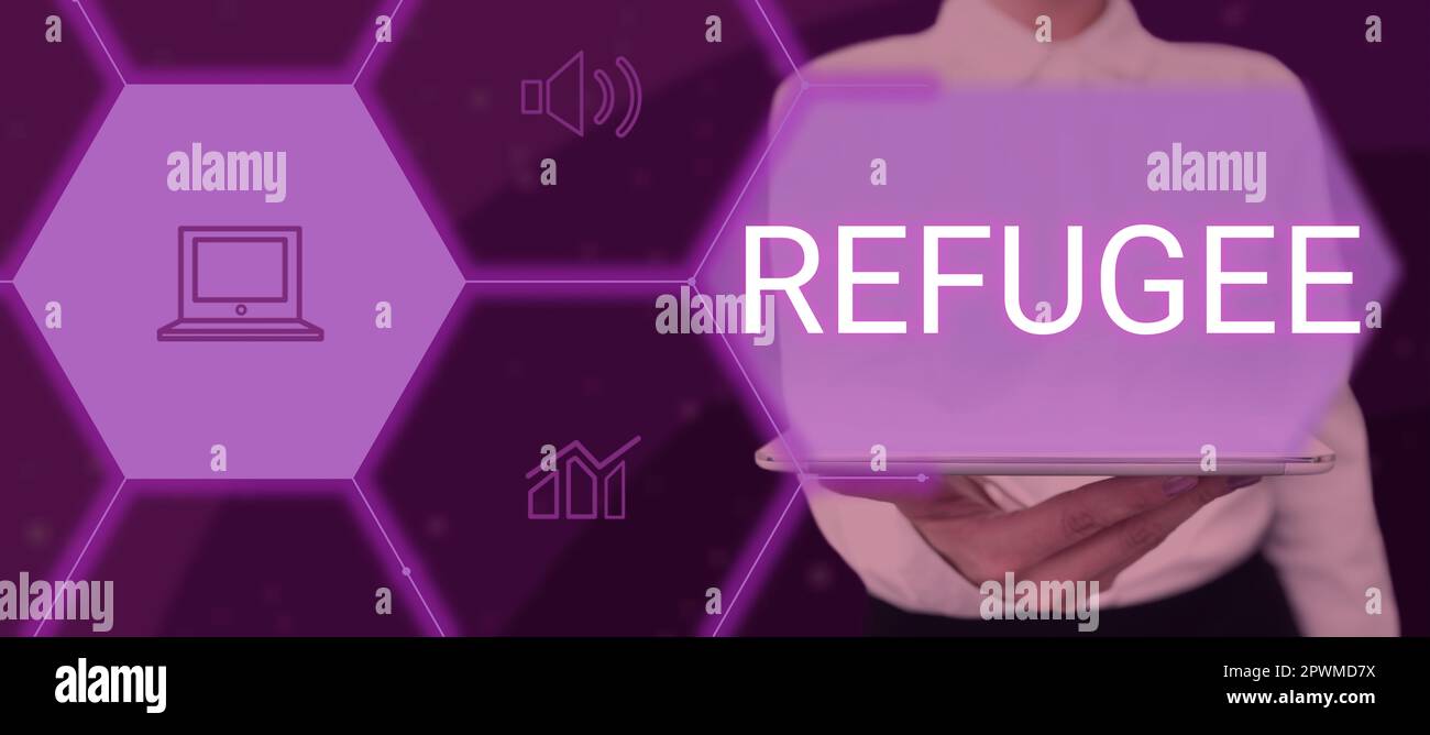 Hand writing sign Refugee, Concept refer to movements of large