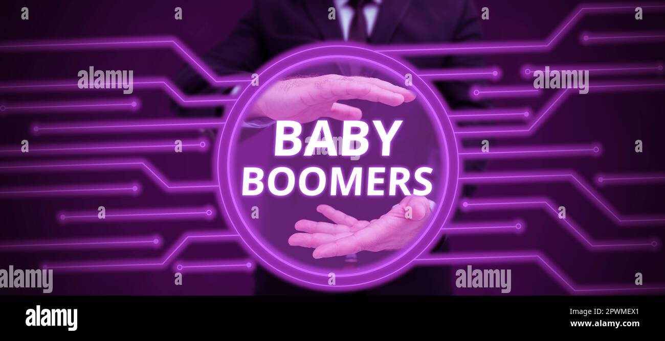 Text sign showing Baby Boomers, Concept meaning person who is born in years following Second World War Stock Photo