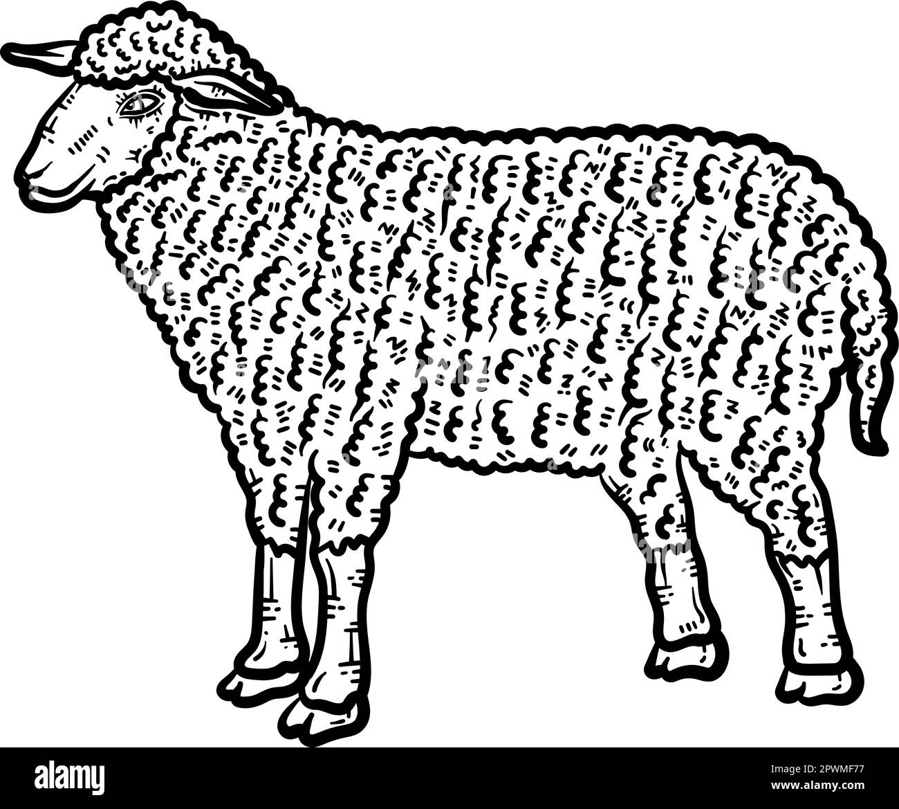 Sheep Animal Coloring Page for Adults Stock Vector Image & Art Alamy