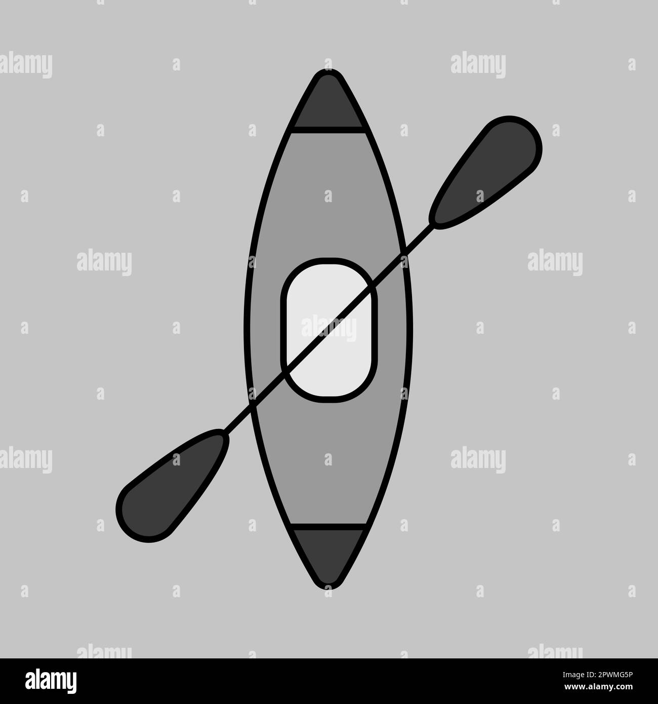 Kayak with paddle vector isolated grayscale icon. Camping sign. Graph