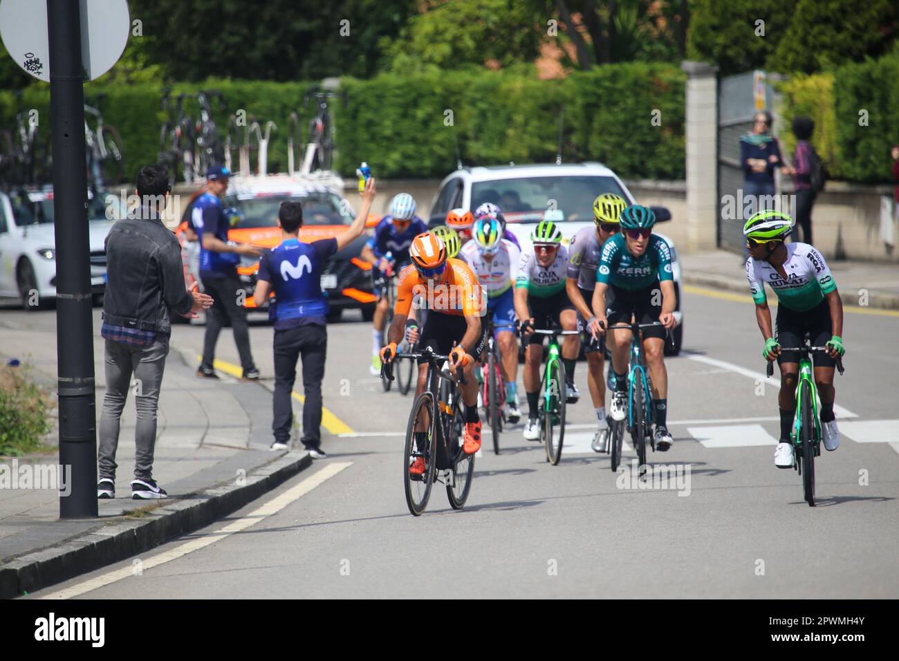 Oviedo, Spain. 30th Apr, 2023. The breakaway led by Luis Angel Mate (Euskaltel - Euskadi, L) during the 3rd stage of the Vuelta a Asturias 2023 between Cangas del Narcea and Oviedo, on April 30, 2023, in Oviedo, Spain. (Photo by Alberto Brevers/Pacific Press) Credit: Pacific Press Media Production Corp./Alamy Live News Stock Photo