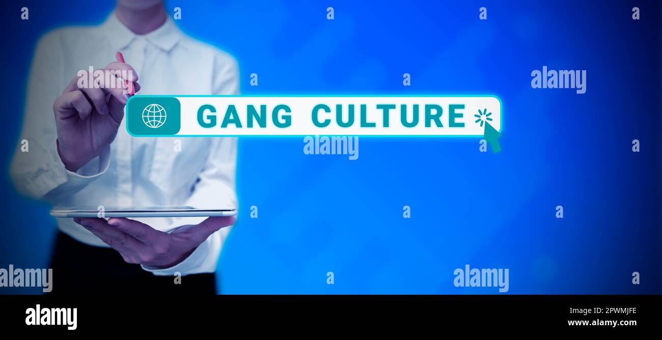 Text caption presenting Gang Culture, Word Written on particular organization of criminals or group of gangsters that follow ones habits Stock Photo