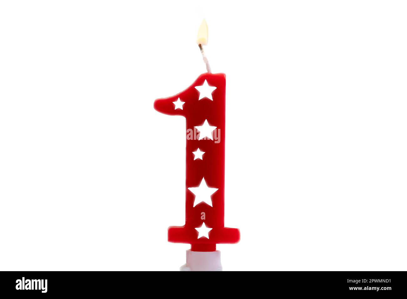 Number 1 birthday celebration candle against a bright white background