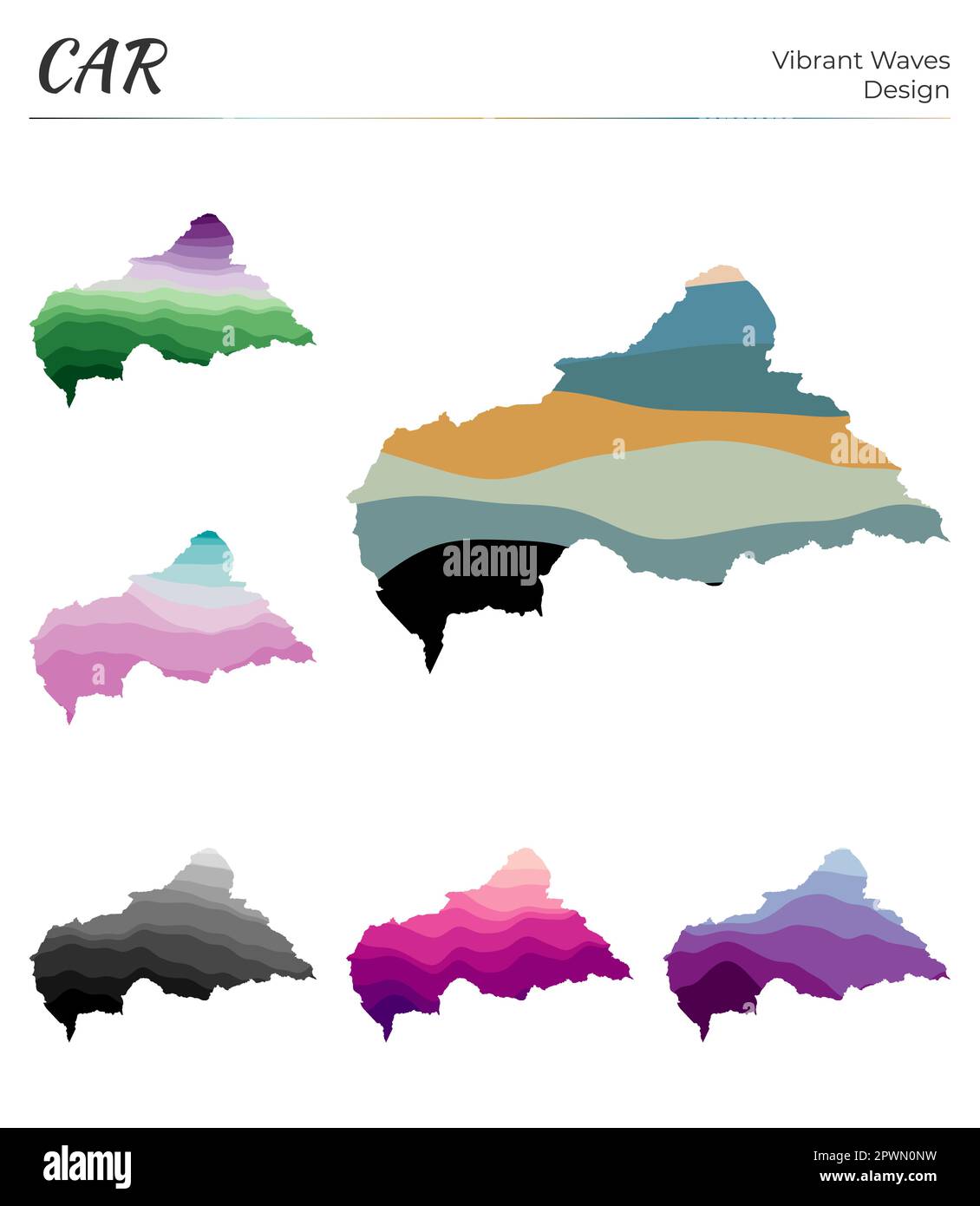 Set of vector maps of CAR. Vibrant waves design. Bright map of country ...