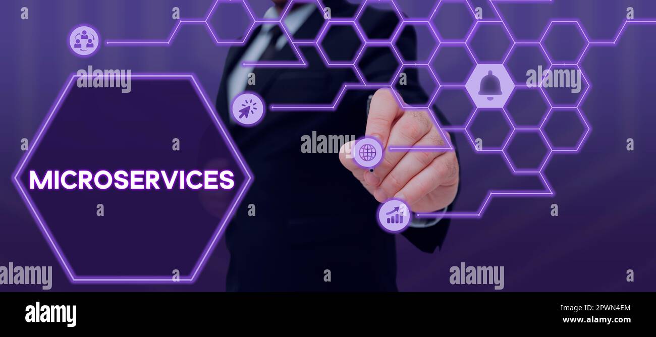 Handwriting text Microservices, Word Written on Software development technique Building single function module Stock Photo