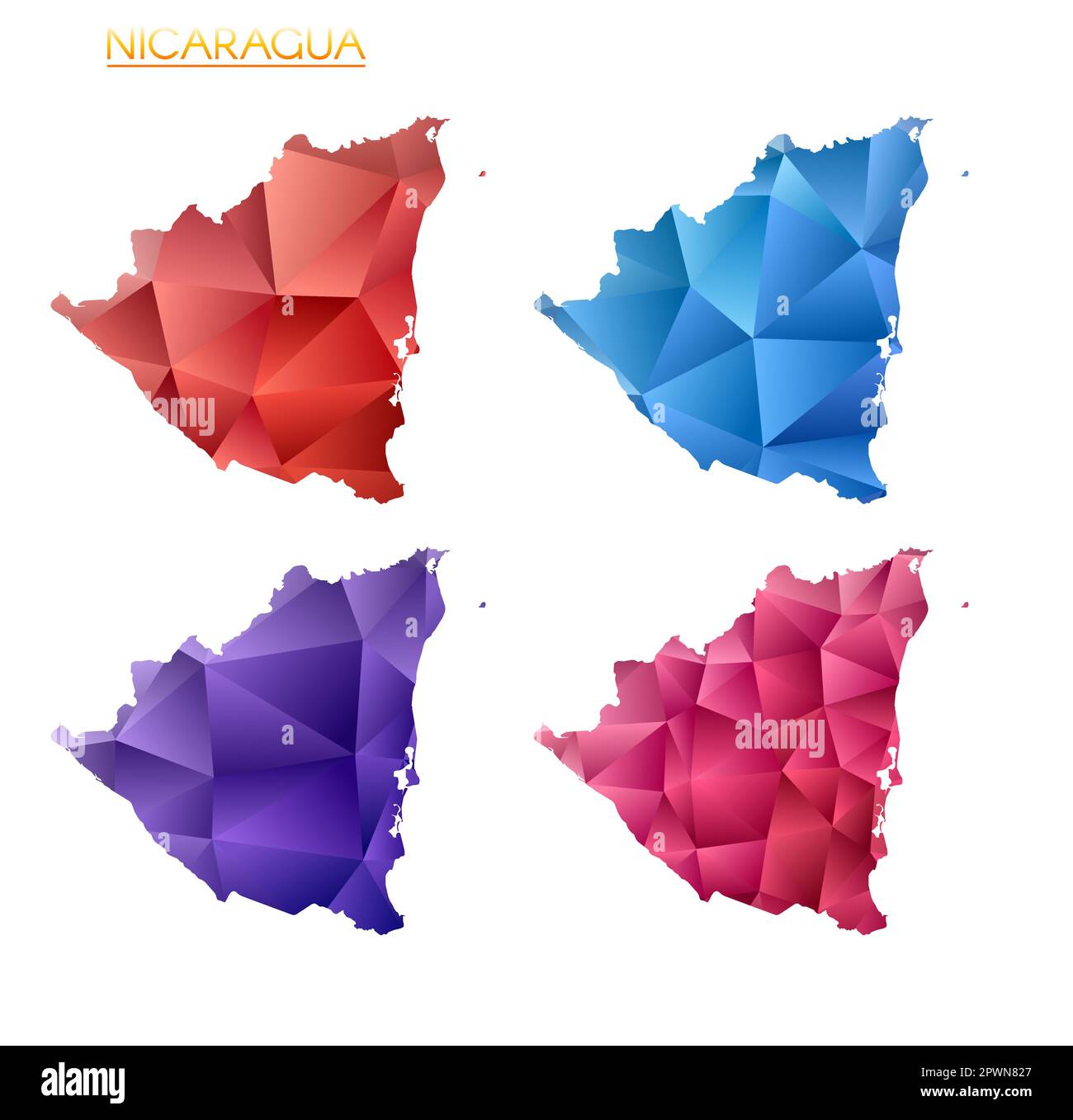 Set of vector polygonal maps of Nicaragua. Bright gradient map of the ...