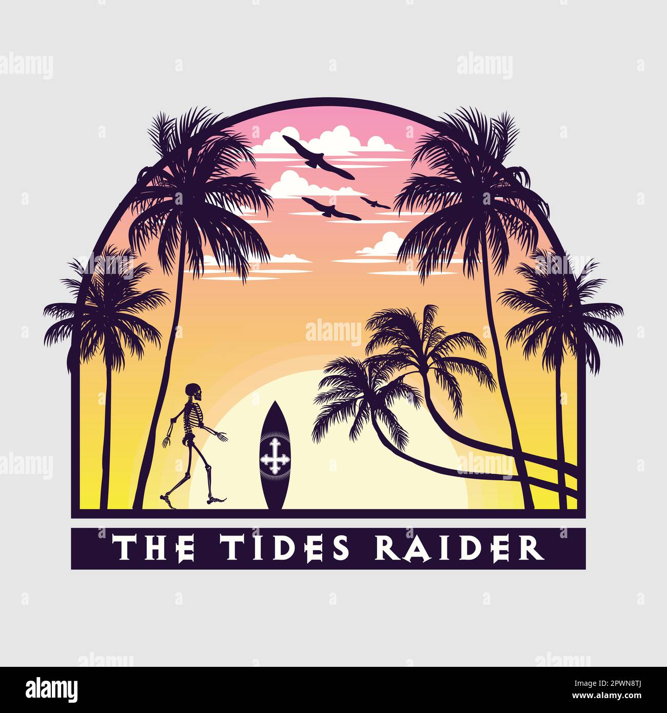 The tides raider, summer surfing design illustration. Editable, resizable, EPS 10, vector illustration. Stock Vector