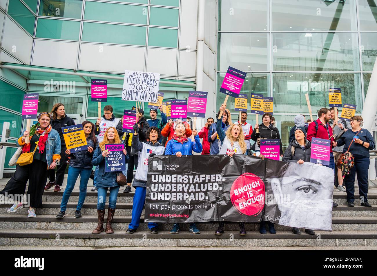 London, UK. 1st May, 2023. A picket line of Nurses outside the UCLH