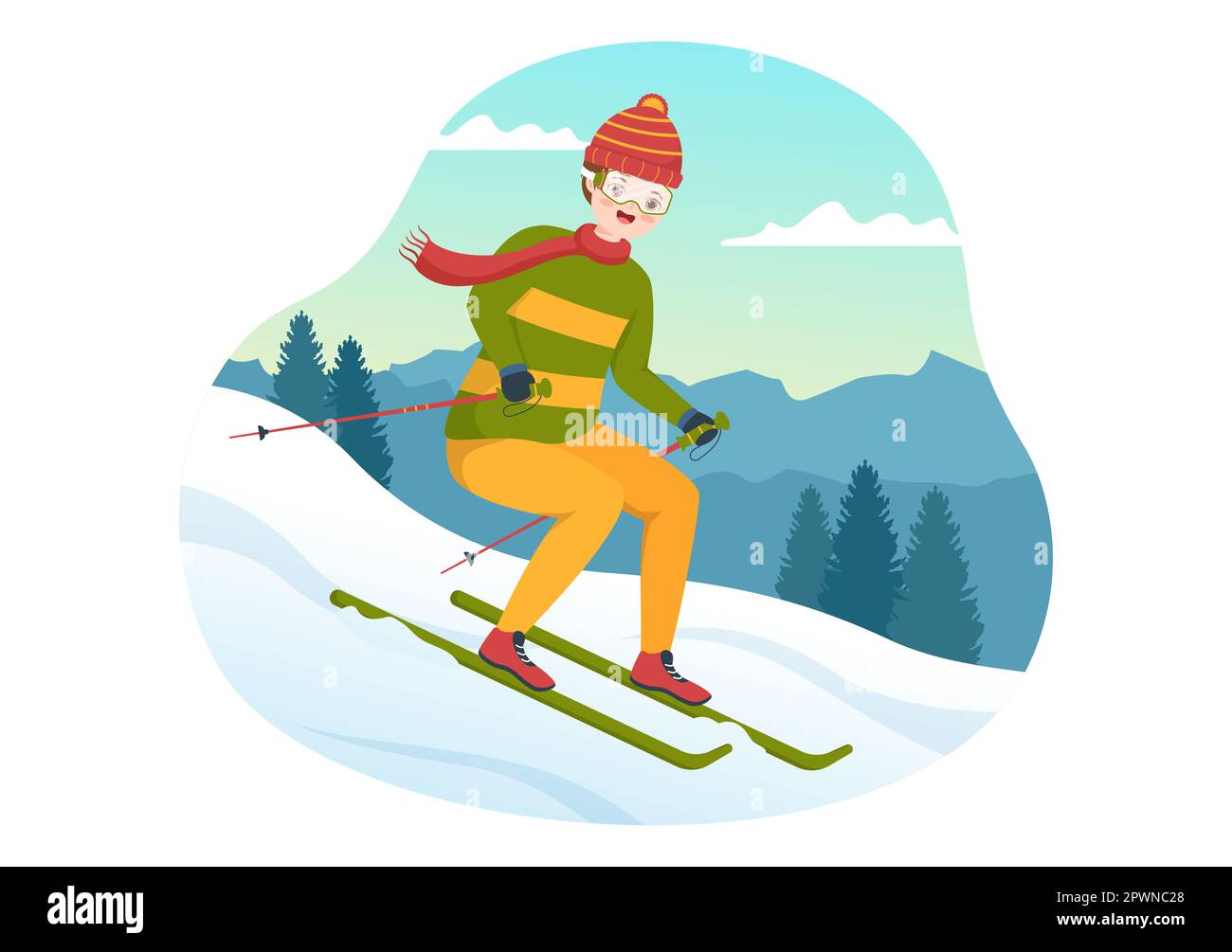 ski-illustration-with-skiers-sliding-near-mountain-going-downhill-in