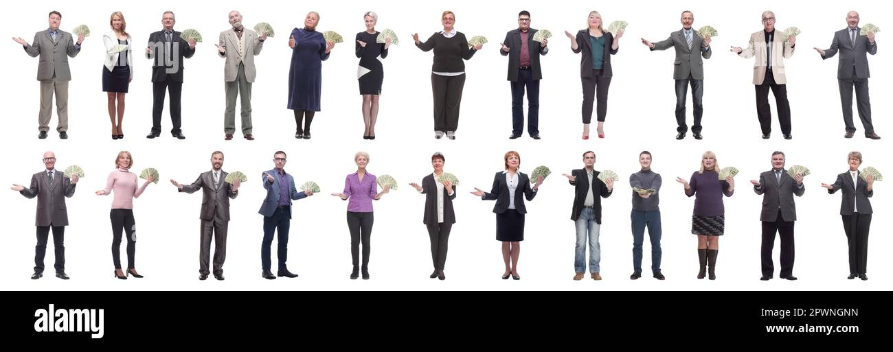 group of successful business people with money isolated Stock Photo - Alamy